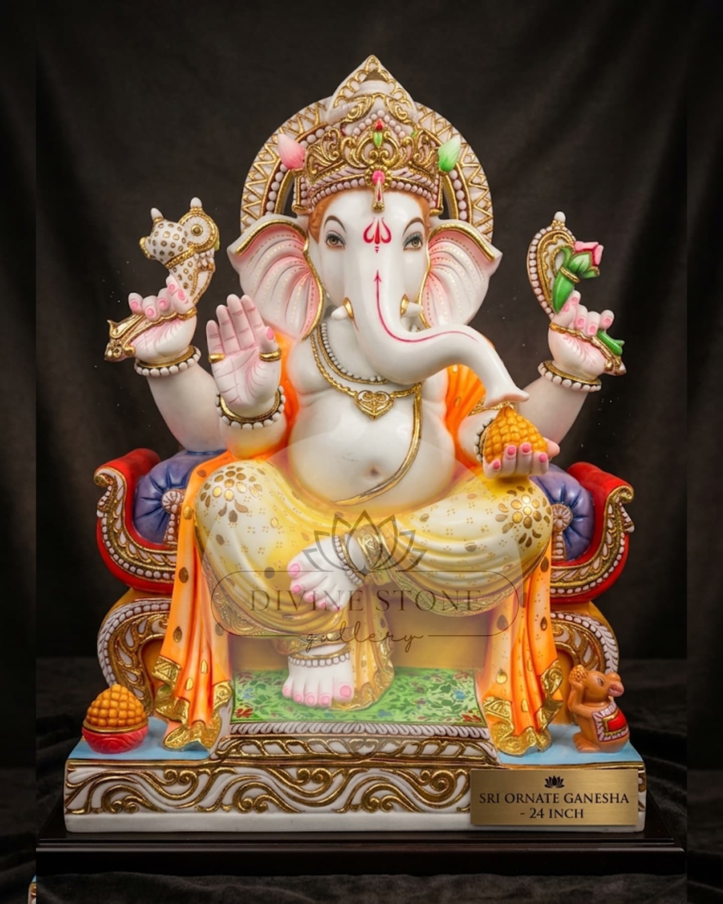 Ornate Ganesha marble moorti demonstrating balanced sacred form